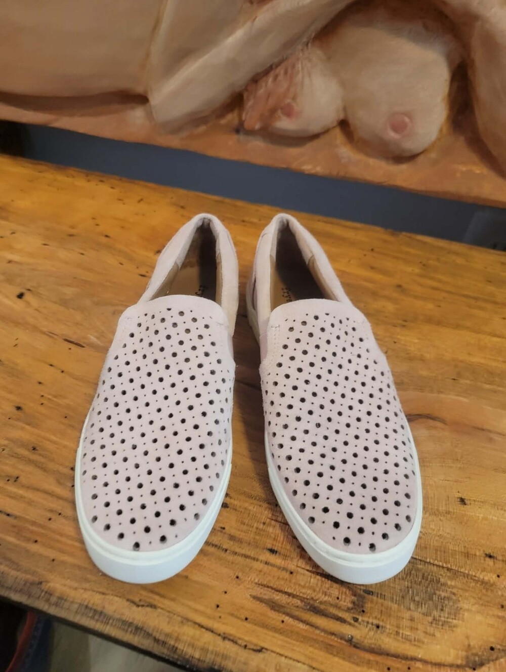 Fyre & Co."Peggy" Sz Pink Eylet Perforated Leather Slip-on Sneakers Rubber Sole